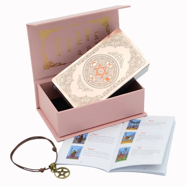 Pink Foil Tarot Cards Deck, 78 Card Gift Set with Guidebook, Storage Bag & Magnetic Closure Box, Handcrafted Gift for Her